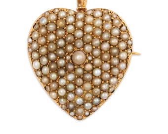 antique 14k yellow gold seed pearl heart pendant / pin