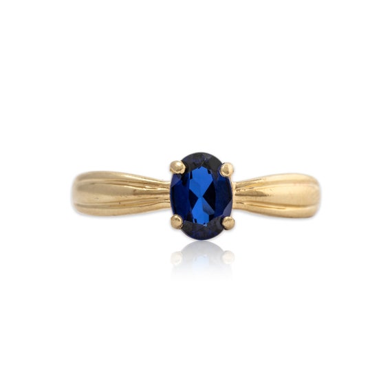 vintage 10k yellow gold synthetic sapphire solitai