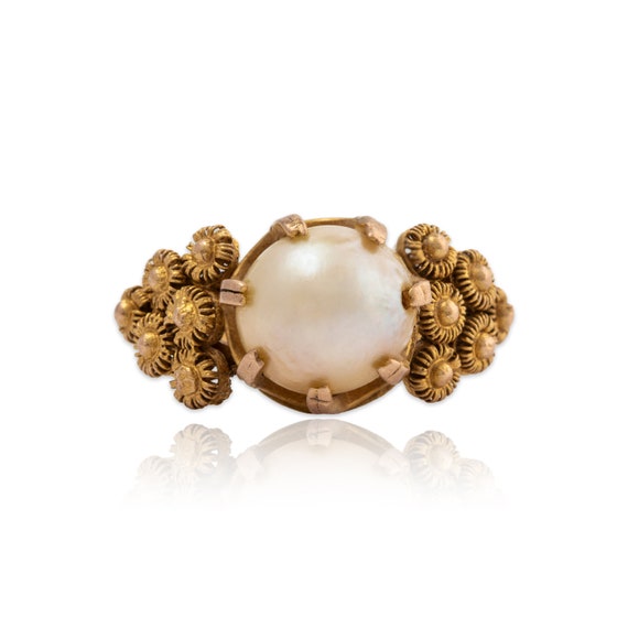 vintage 10k yellow gold pearl floral ring 5.5