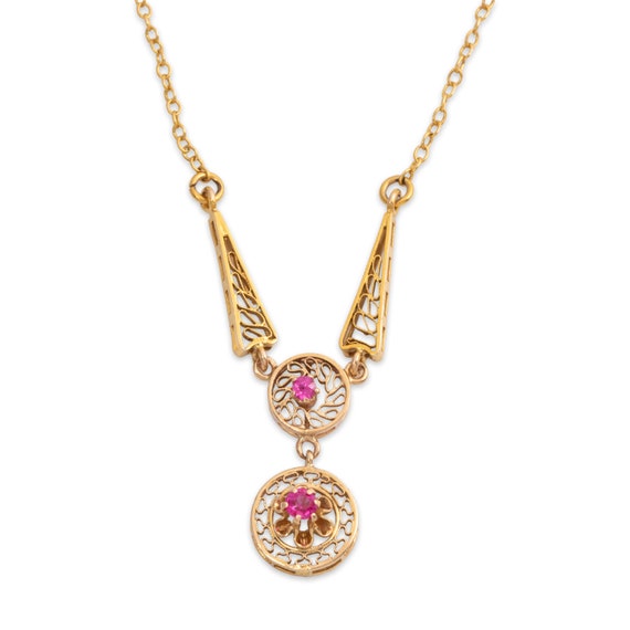 antique 10k yellow gold pink synthetic sapphire f… - image 4