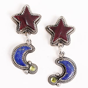 silver cloud sterling sugilite lapis peridot star moon rope dangle earrings