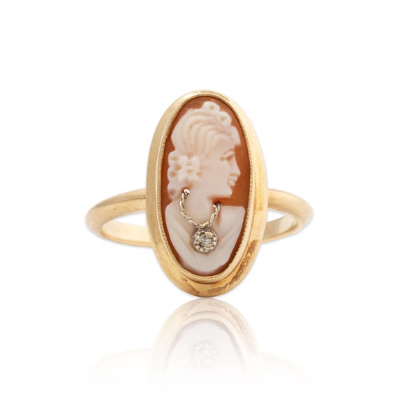 vintage 10k yellow gold diamond cameo ring 6.25