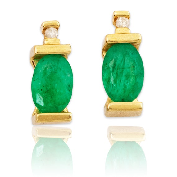 vintage 10k yellow gold emerald diamond earrings