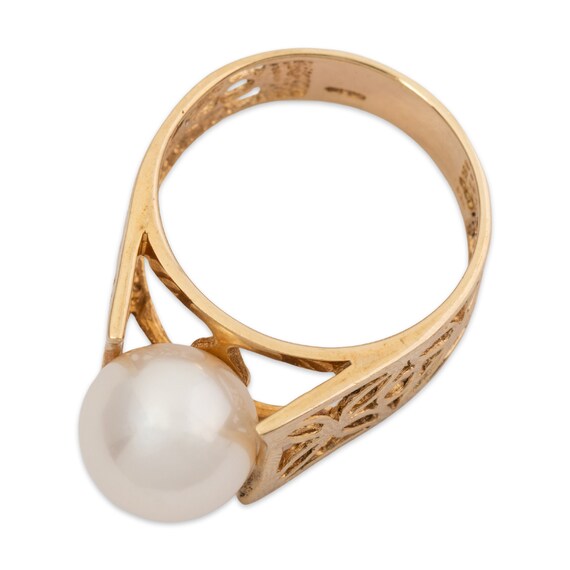 vintage 14k yellow gold pearl pierced ring 7.5 - image 4