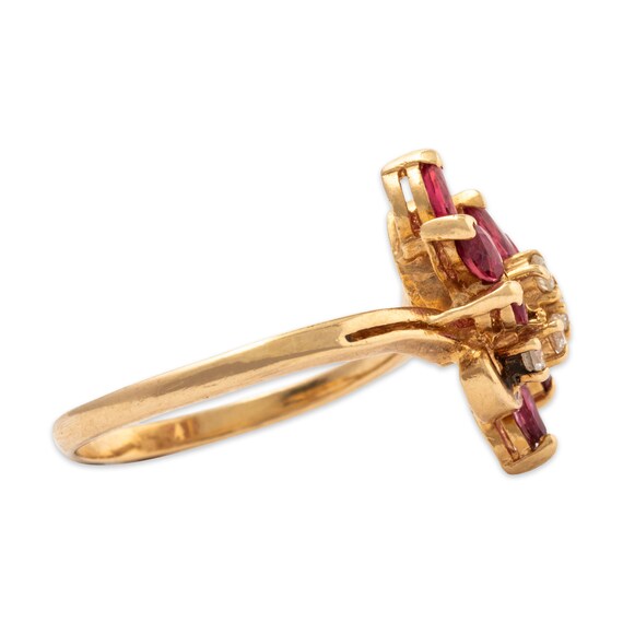 vintage 14k yellow gold ruby diamond cluster ring… - image 4