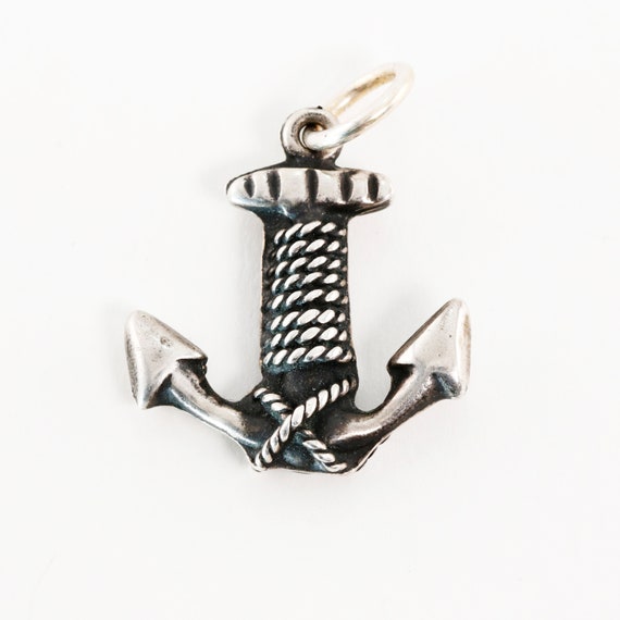 vintage sterling silver figural 3d anchor & rope … - image 1