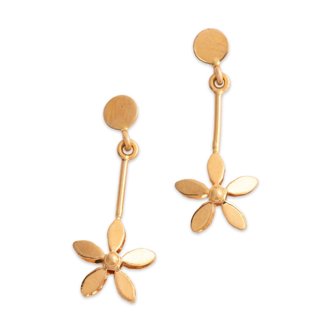 Vintage Swedish 18k Yellow Gold Flower Drop Earrings Etsy
