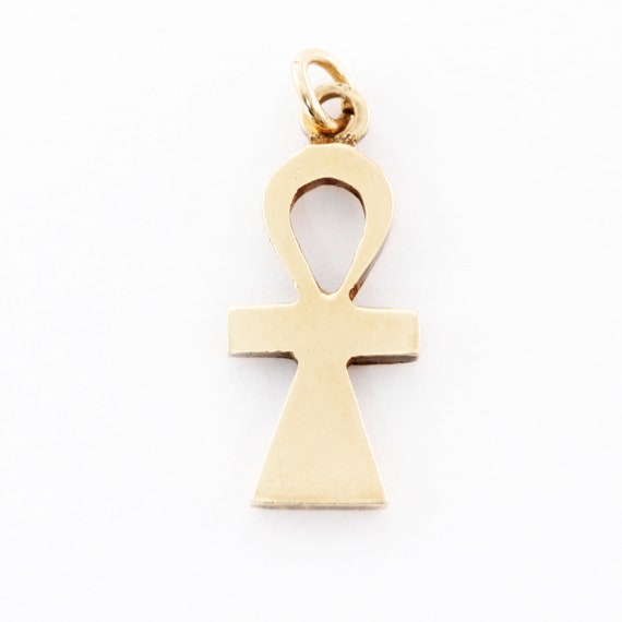 vintage 10k yellow gold egyptian ankh pendant - image 1