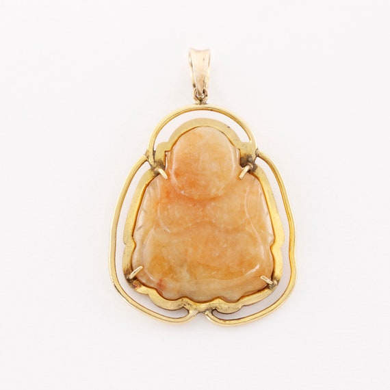 antique 14k yellow gold jade carved buddah pendant - image 1