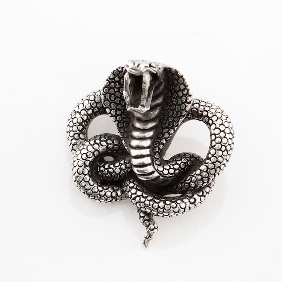 heavy sterling silver figural cobra snake pendant