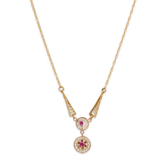 antique 10k yellow gold pink synthetic sapphire f… - image 3