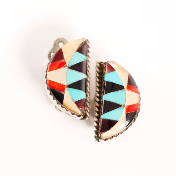 native american sterling turquoise coral onyx mop… - image 1