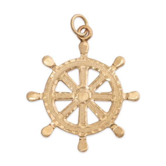 vintage 14k yellow gold nautical wheel pendant - image 1