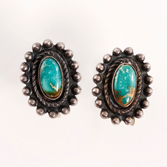 fred harvey sterling green turquoise rope border … - image 1