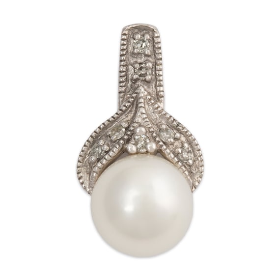 vintage 10k white gold pearl diamond pendant