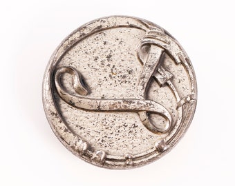 antique sterling silver round l monogram brooch / pin
