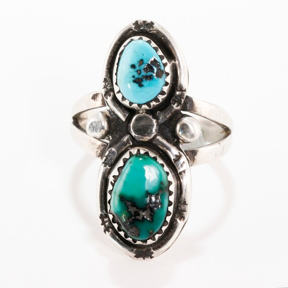 native american at sterling silver green turquois… - image 1
