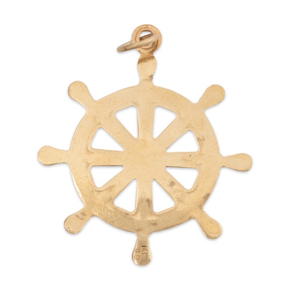 vintage 14k yellow gold nautical wheel pendant - image 3