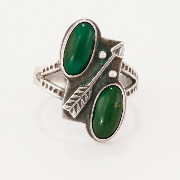 fred harvey sterling silver green turquoise arrow rain drops ring size 6