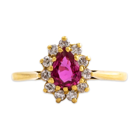 vintage 18k yellow gold 1 ct pear shaped ruby .27… - image 1