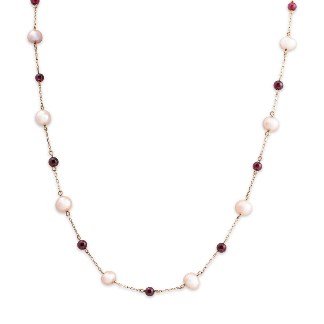 Estate 10k Yellow Gold Pearl Station Necklace 16 Etsy