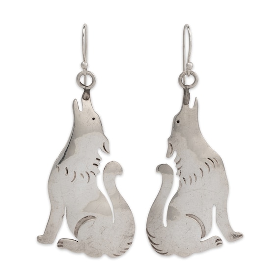 Native American Sterling Silver Howling Wolf Dangle Earrings Etsy UK