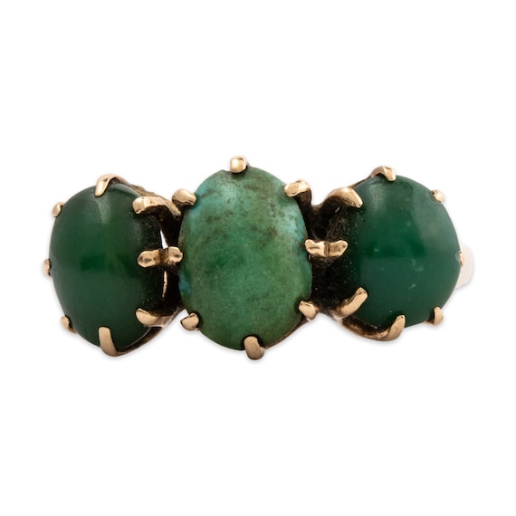 vintage 10k yellow gold green turquoise pierced r… - image 1