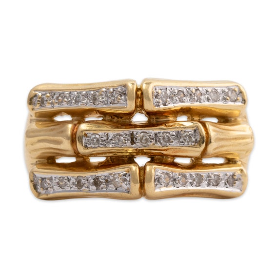 vintage 18k yellow gold diamond bamboo band ring … - image 1