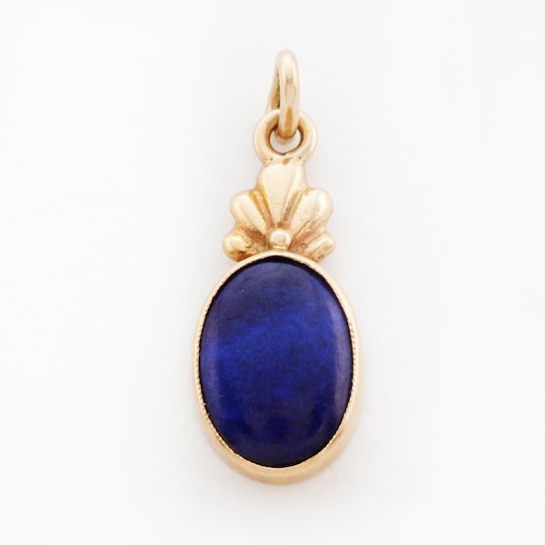 antiker 14k Gelbgold blauer Lapis verziert Charm Anhänger