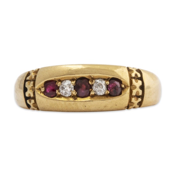 antique english 18k yellow gold diamond ruby ring… - image 1
