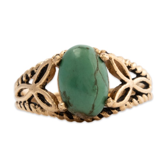 antique 14k yellow gold green turquoise 3 stone r… - image 1