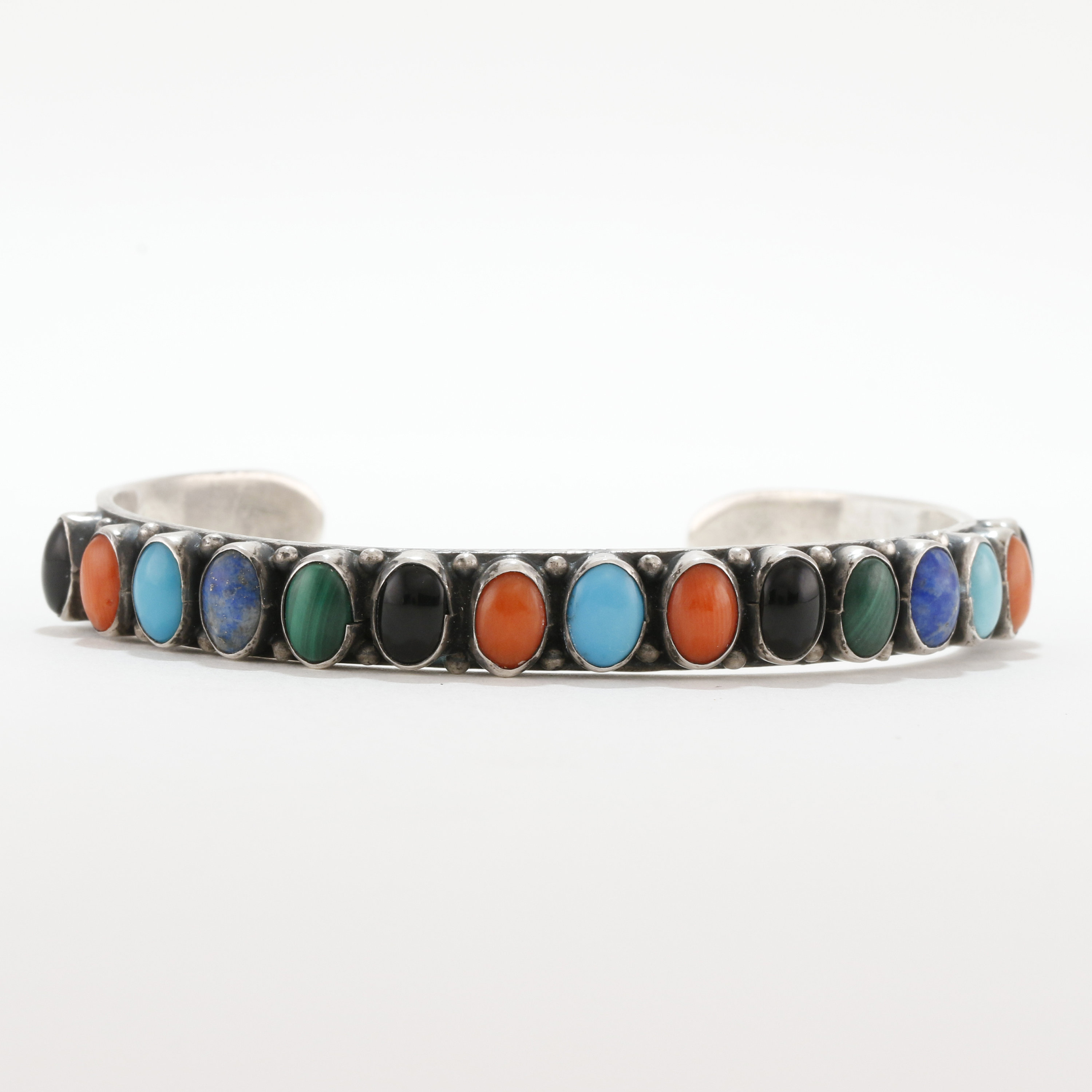 Leo Otue Vintage Native American Zuni Rug Inlay Turquoise Sterling Silver Bracelet Leo Otue Vintage Native American Zuni Rug Inlay Turquoise Sterling Silver Bracelet