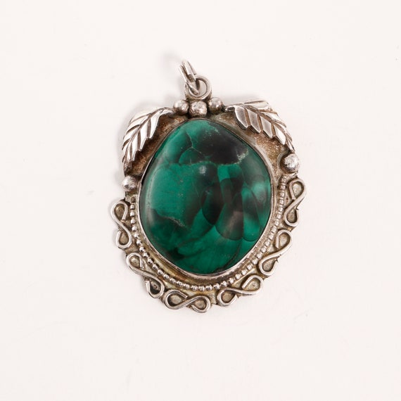 old pawn sterling silver green malachite rain dro… - image 1