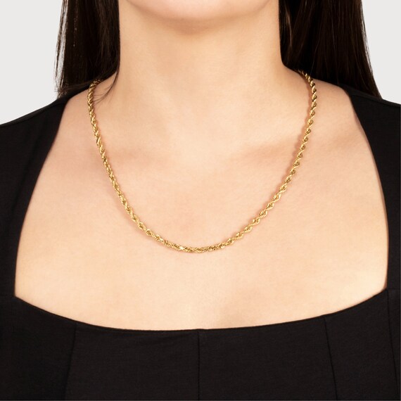 vintage 14k yellow gold rope chain necklace 22" - image 2