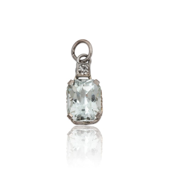 antique 14k white gold 1.44ct aquamarine diamond … - image 1