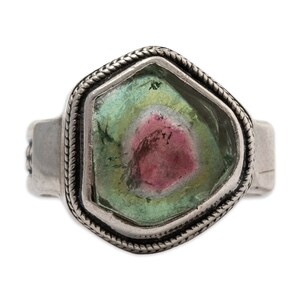 vintage sterling silver watermelon tourmaline slice ring 6.75