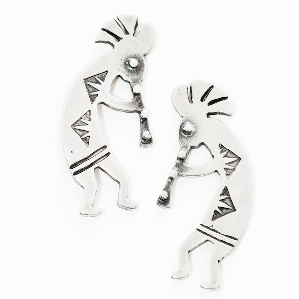 betty sanel sterling silver stamped kokopelli stud earrings