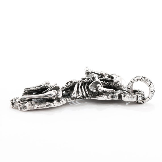 large sterling silver buried skeleton pendant - image 3
