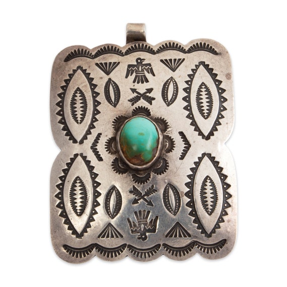 large native american sterling silver turquoise t… - image 1
