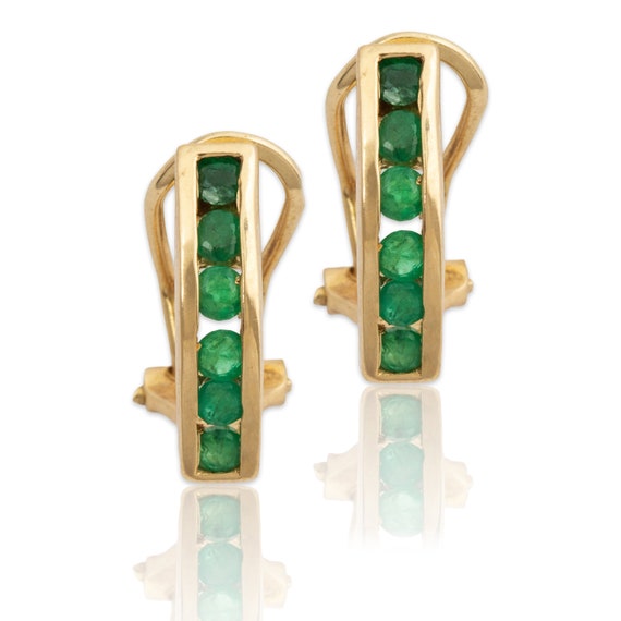 vintage 14k yellow gold emerald earrings