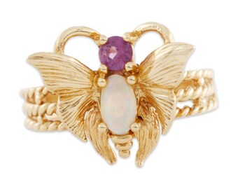 vintage 14k yellow gold opal amethyst figural butterfly ring 5