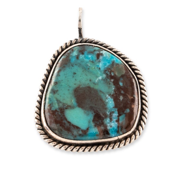 native american kat sterling silver blue bisbee turquoise rope border pendant