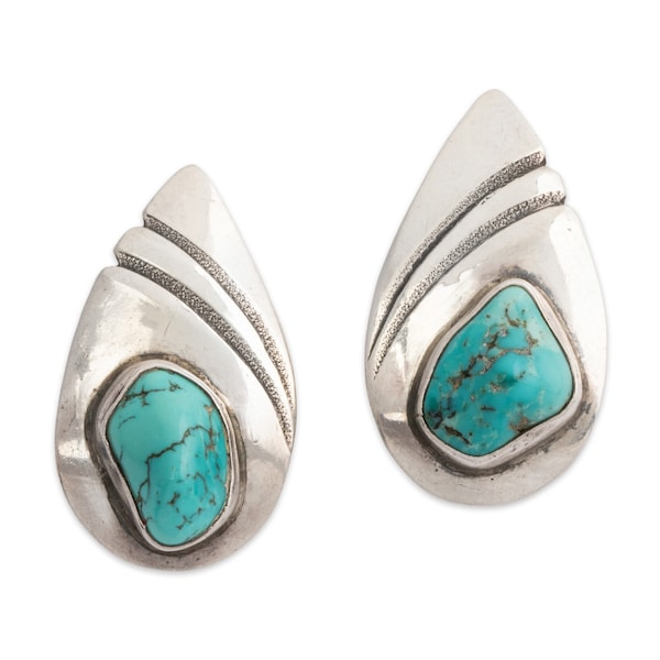 native american carlos diaz sterling silver turquoise clip earrings