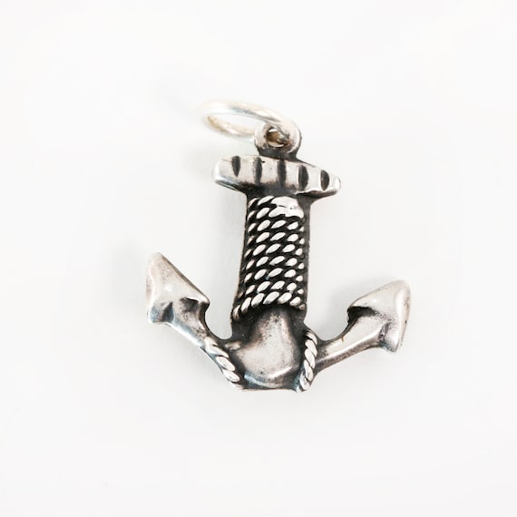 vintage sterling silver figural 3d anchor & rope … - image 2