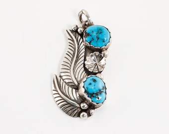 native Sterling Silber blau türkis Blatt Blumen Motiv Anhänger