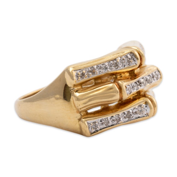 vintage 18k yellow gold diamond bamboo band ring … - image 3