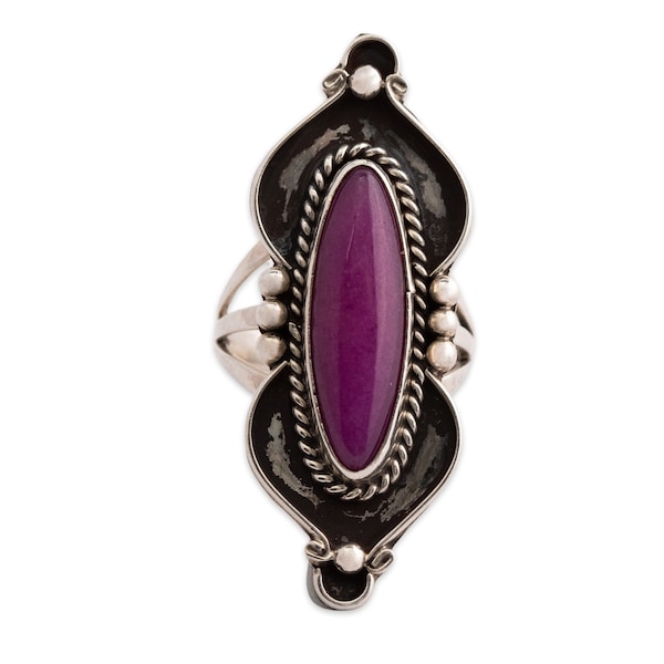 native american nakai sterling silver sugilite rope & rain drops ring 6