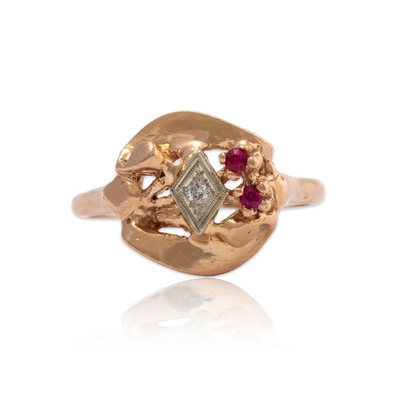 vintage 14k rose gold diamond retro ring 9.25