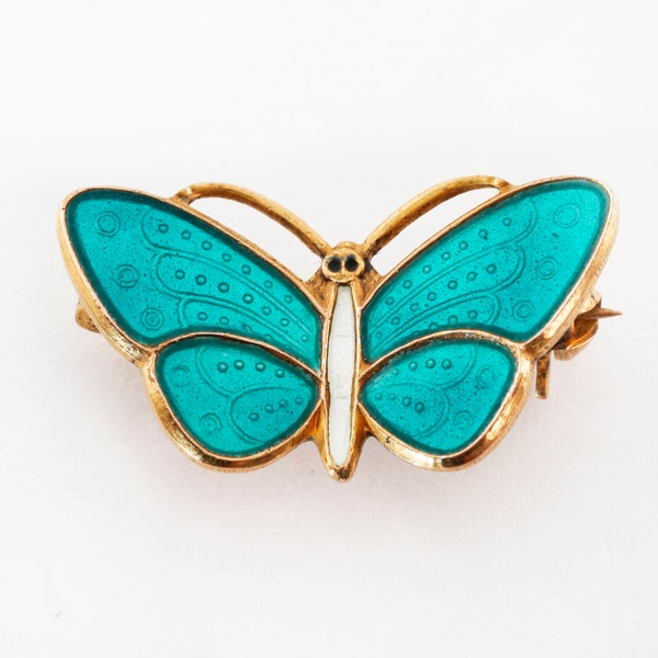 aksel holmsen norway sterling guilloche enamel figural butterfly brooch pin