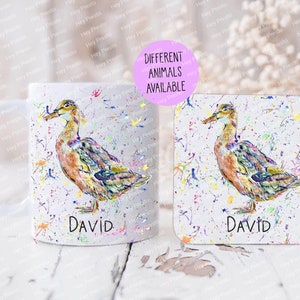 Personalised Duck Mug, Personalised Animal Mug, Duck Mug, Duck Gift, Duck Cup,  Rainbow Mug, Gifts for her, Gift for him, Duck, Farm Gift